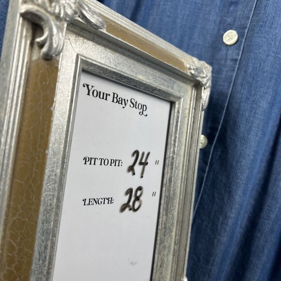 Talbots Women's Blouse Denim Blue Pullover Long Roll Tab Sleeves Lightweight - Picture 8 of 9